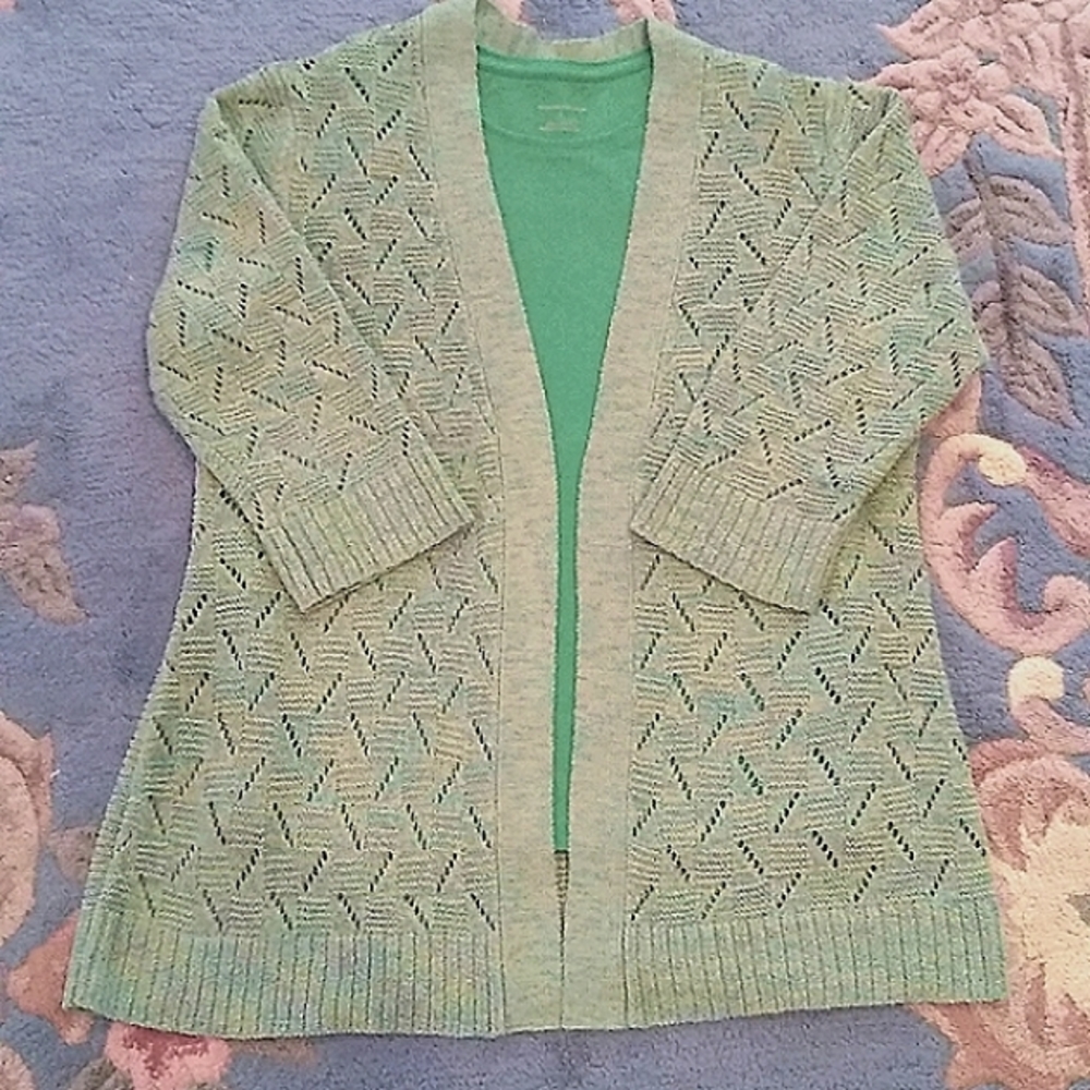 Christopher and Banks Woman's Large Green 3/4 Sleeve Cardigan and Tank